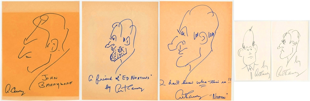 Hand Drawn Sketches Signed by Art Carney (5 Different) (PSA/DNA Pre-Cert)